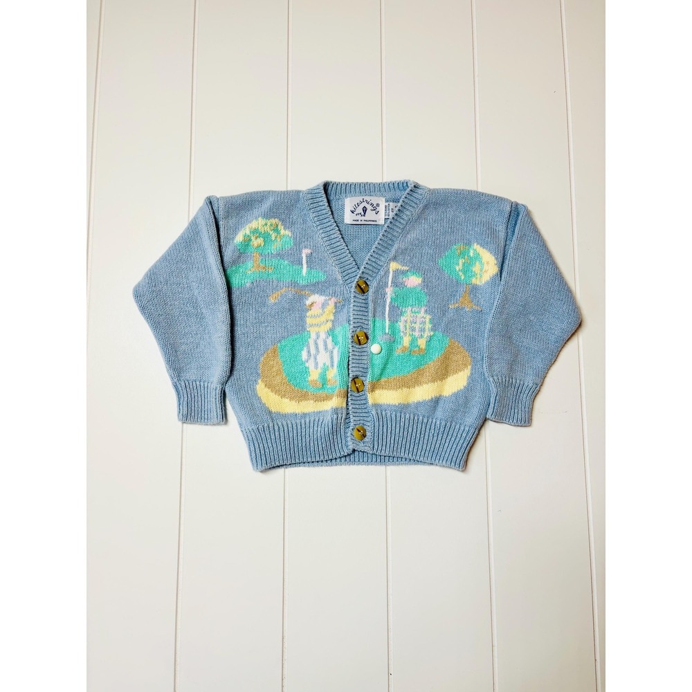 Vintage Kids Golf Theme Novelty Print Chunky Sweater Cardigan, Size 2T - Picture 3 of 11